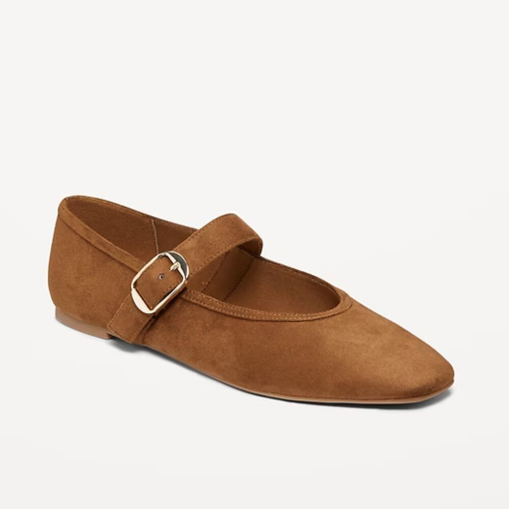 ❤️ Old Navy Brown Suede Mary Jane Flats with Buckle